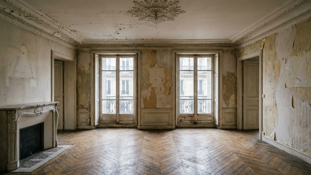 Distressed empty Parisian apartment
